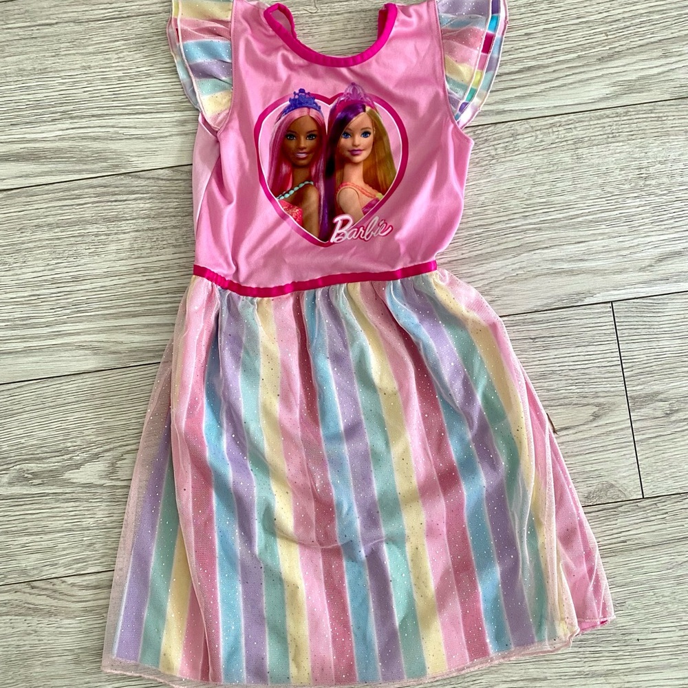 Barbie Pink and Rainbow Striped Dress